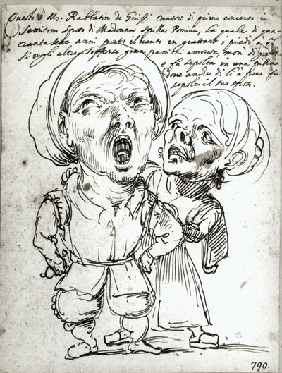 Caricature of Rabbatin de Griffi and his wife Spilla Pomina by Agostino Carracci